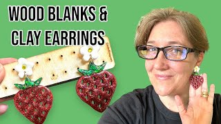 How to make wood earrings, strawberry earrings, mixed media made easy, polymer clay flowers