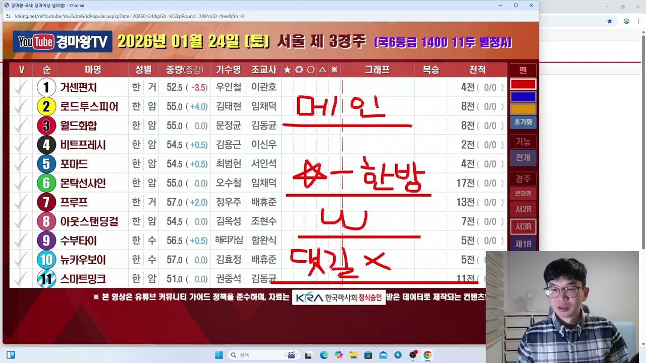 1월 24일 토요일 방송 (믿는기수/믿는마방/정확한내용과분석/탄탄하게준비하고있습니다/감사합니다)