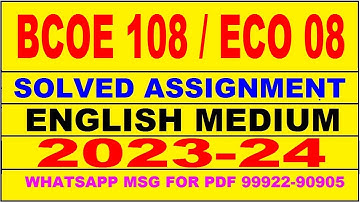bcoe 108 / eco 08 solved assignment 2023-24 | bcoe 108 solved assignment in english 2024 | bcoe 108