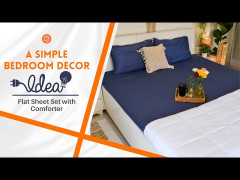 Simple Bedroom Decor Idea | Luxury Mediterian Blue Flat Bed Sheet with Comforter | Comfort Bedding