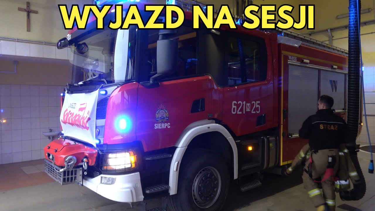 [WHELEN] Wyjazd Alarmowy na sesji dwóch zastępów GCBA Scania P410 i podnośnik MAN TGL z JRG Sierpc