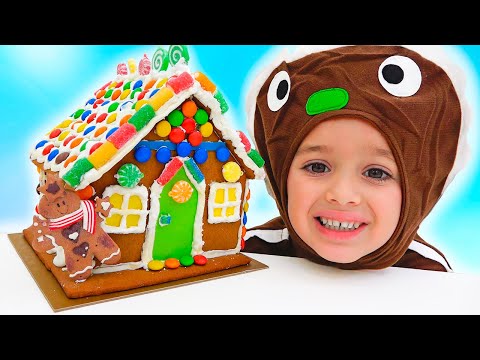 Vlad ve Niki oynuyormuş gibi yapar ve Gingerbread House yapar