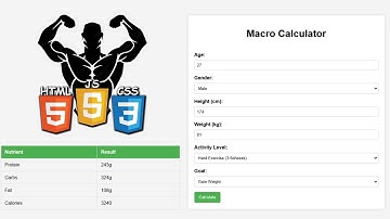 Diet Macro Calculator! Using HTML, CSS & JS (No talking)