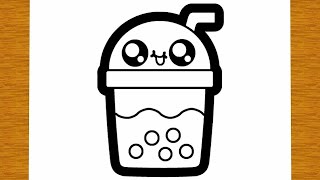 HOW TO DRAW A CUTE BOBA BUBBLE TEA | Easy drawings