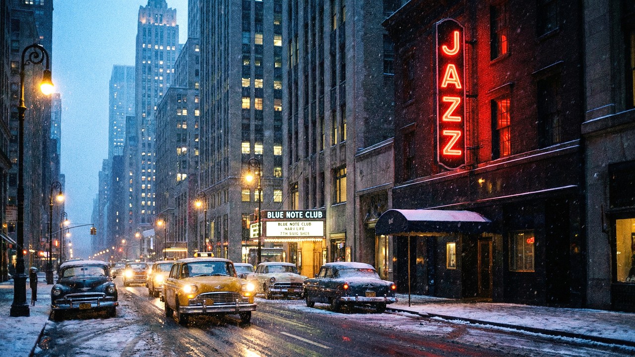 Снежная ночь в Нью-Йорке: неон и винтажные авто