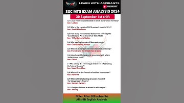 SSC MTS Exam Analysis 2024 in English|30 September 1st shift| SSC MTS solution #mts2024 #gk