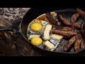 Cabin cookout   sausage eggs and steak melt sandwich
