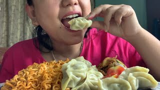 Nepali Mukbang/spicy noodles and momo combo with homemade kimchi🤤