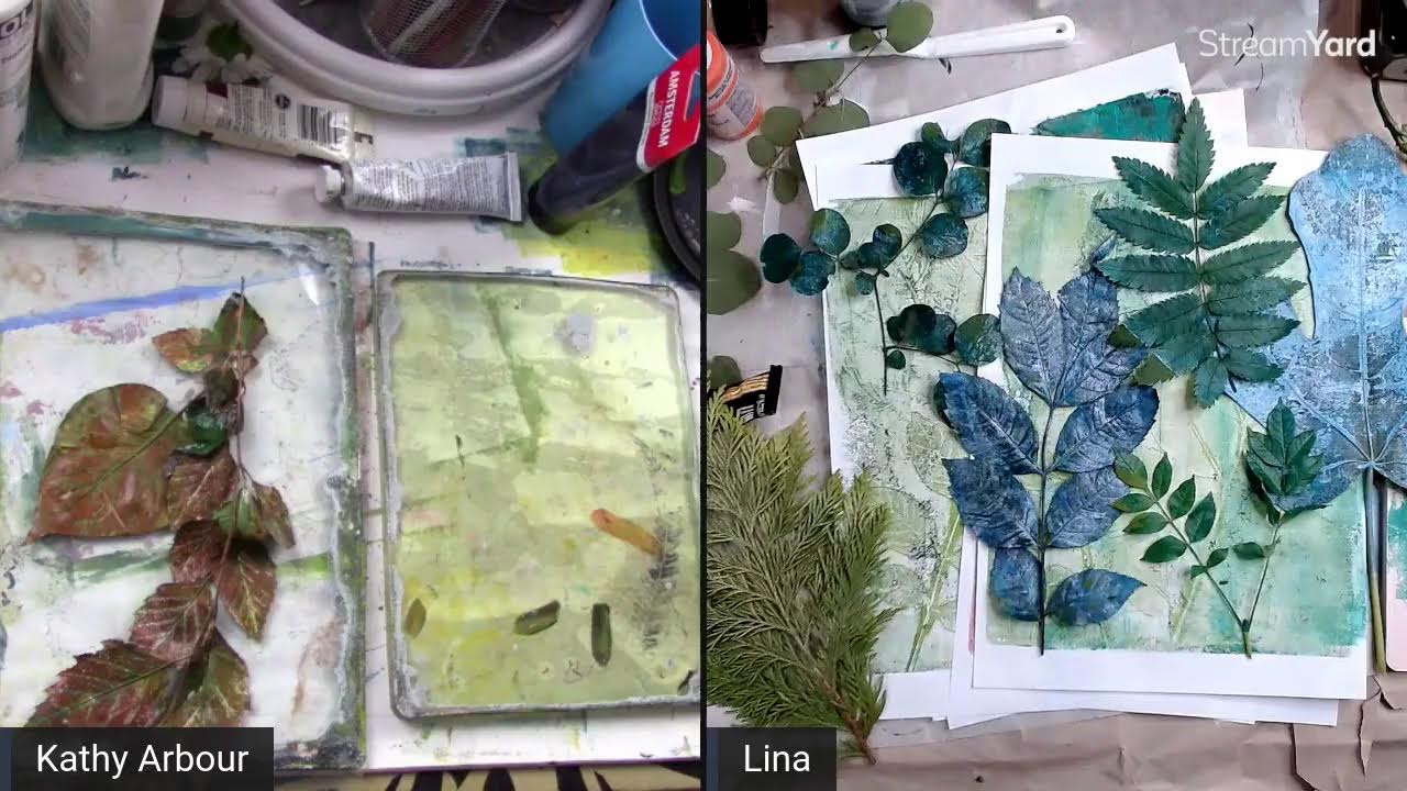 Live Gel Printing leaves with Lina
