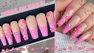 HOW TO MAKE PRESS ON NAILS LOOK LIKE ACRYLICS AT HOME| CROC PRESS ON NAIL TUTORIAL| 3D FLOWER NAILS