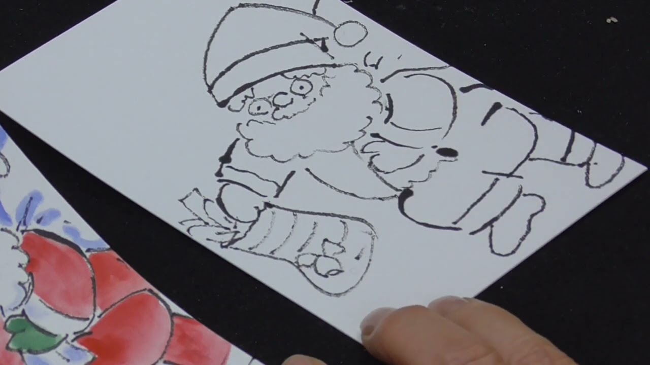絵手紙入門 楽しく簡単に四季を描こう サンタさんとトナカイ - YouTube