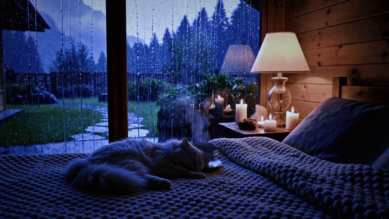 This Peacefully Sleeping Cat + Heavy Rain Will Put You to Sleep Fast 😴