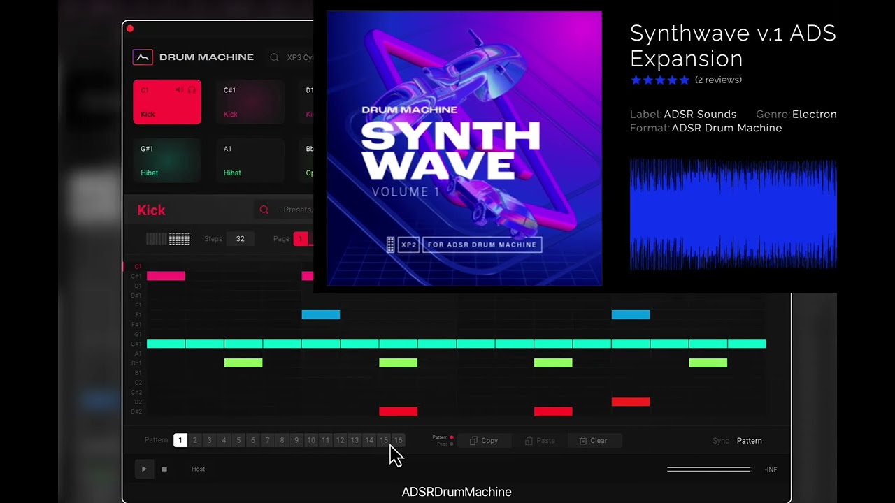 ADSR Drum Machine Synthwave Edition 10 extra Kits packed with 160