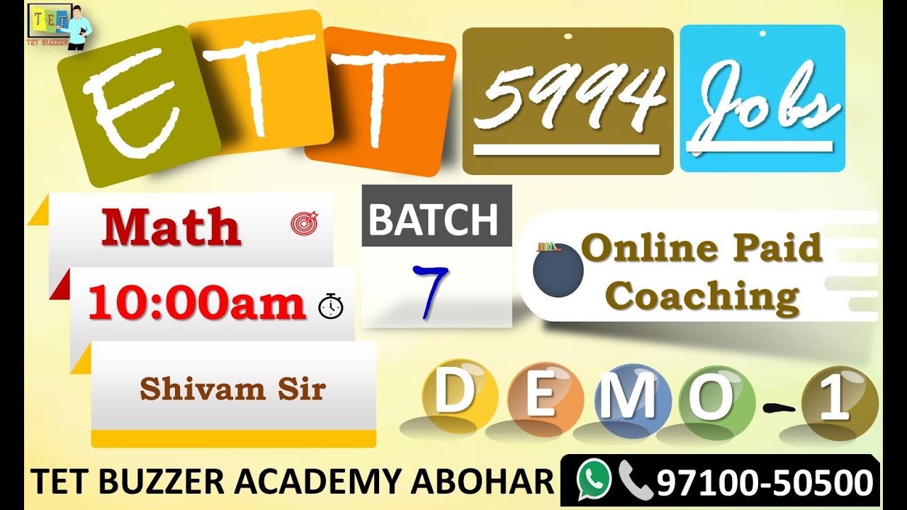 Math (Demo-1)|| ETT 5994 Jobs (Batch-7)|| Online Paid Coaching|| Shivam Sir|| {97100-50500}
