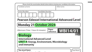 A level | Biology | Unit 4 | October 2024 | Pearson Edexcel |
