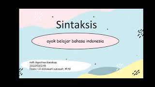 SINTAKSIS Konsep Dasar Bahasa Indonesia.