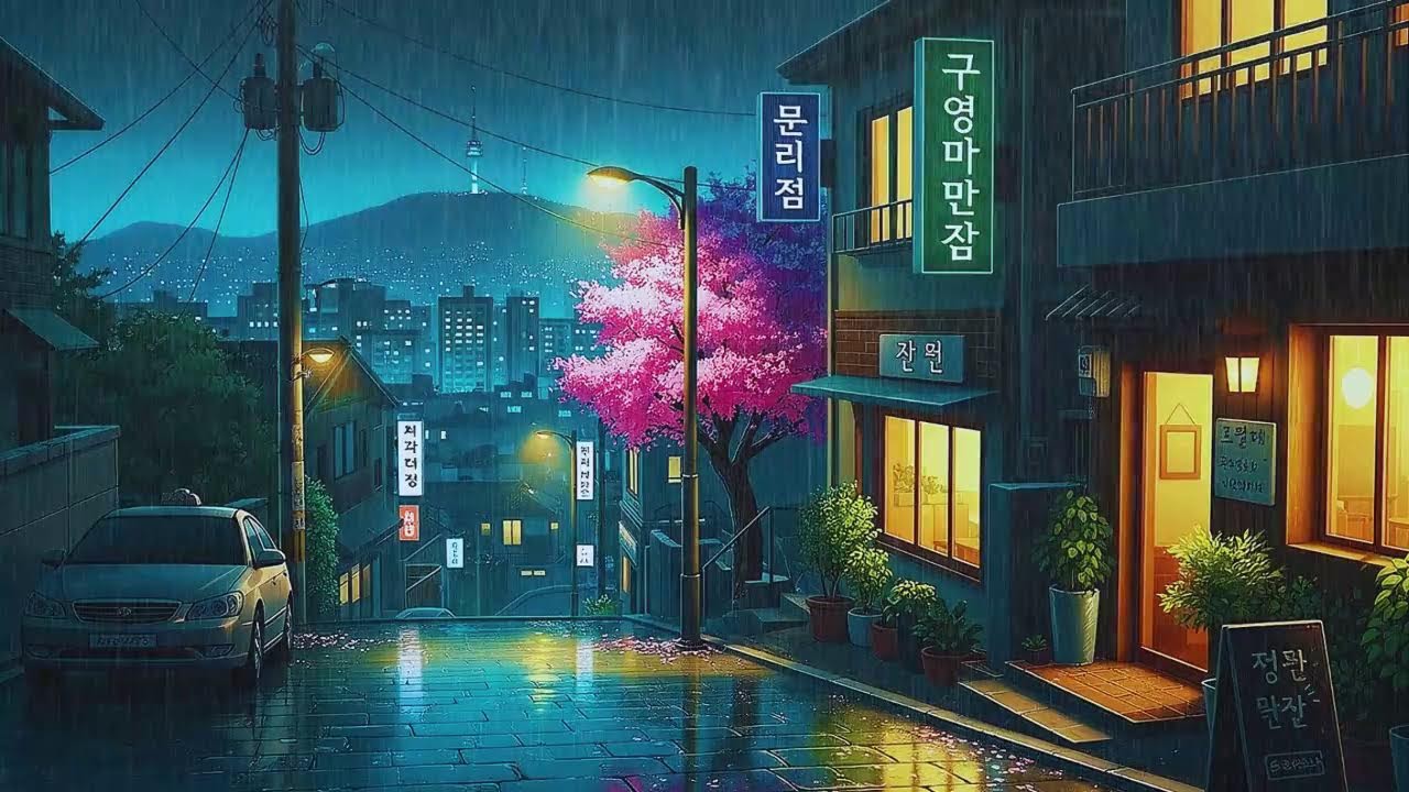 Rain Sounds plus Lofi for Study in a Soft Korean Night for Clear Thinking 😌