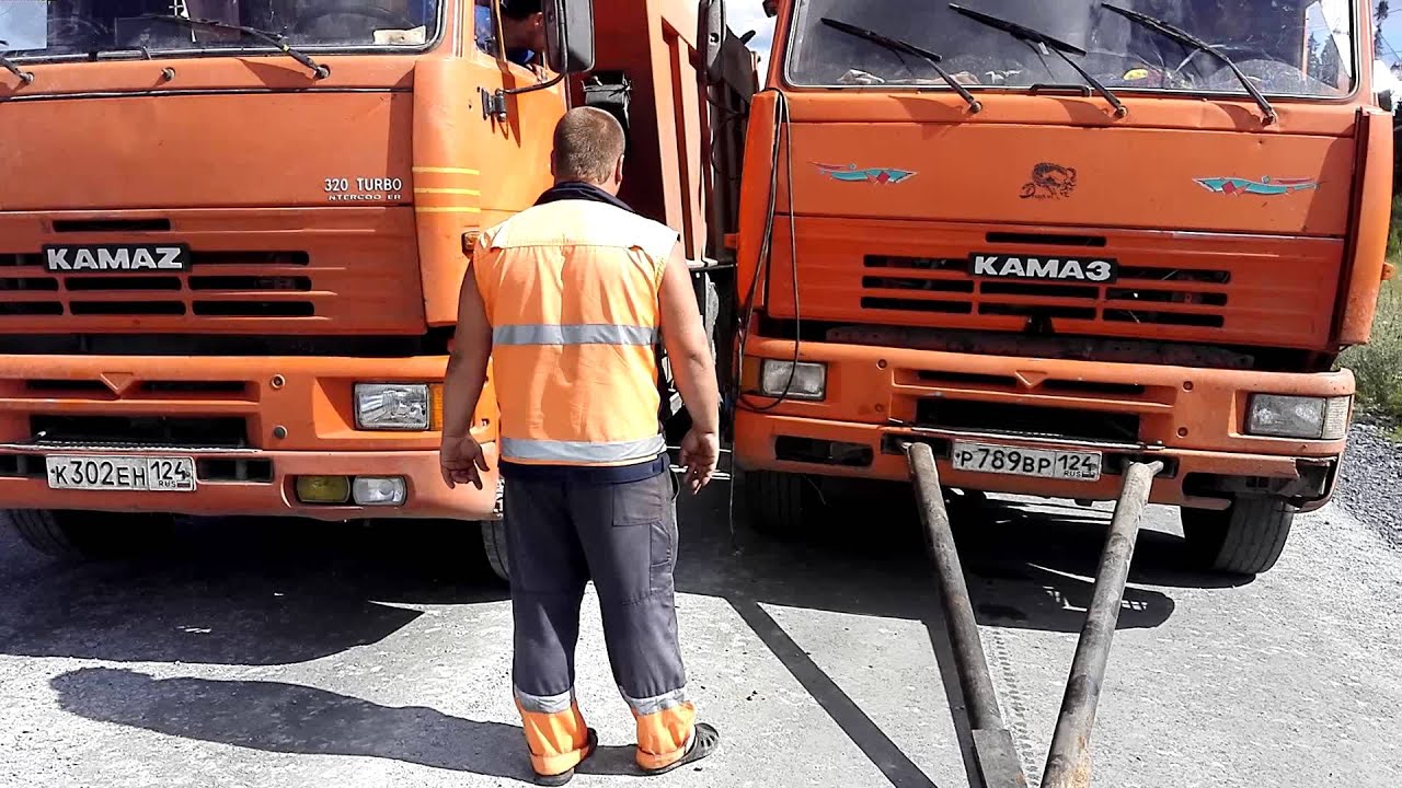 как разгрузить камаз с застучавшим двигателем - YouTube