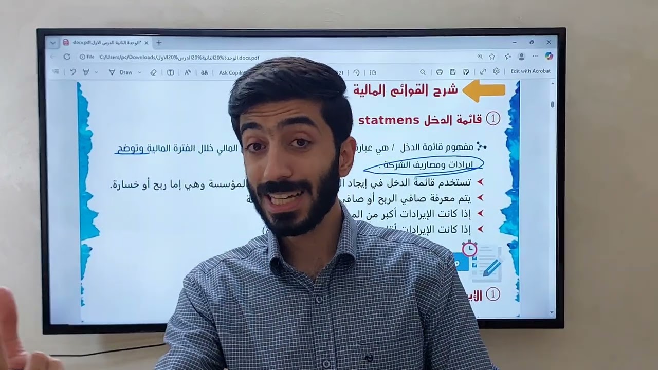 الوحدة الثانية، الدرس الأول: مفهوم وأنواع وأهمية القوائم المالية. الثقافة المالية/توجيهي 2008