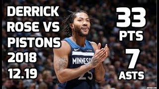 Derrick Rose Full Game Highlights Vs Pistons 2018.12.19 33Pts, 7Asts Crazy Layups