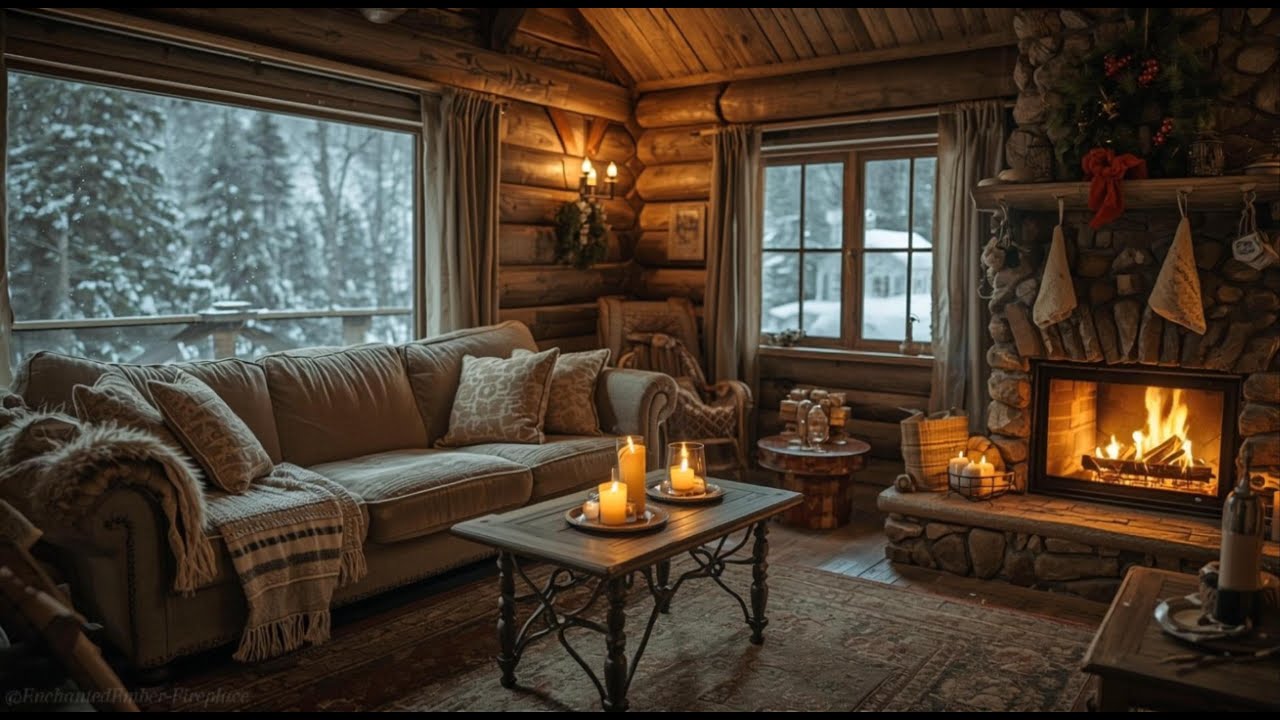 🔥 Crackling Fireplace Ambience & Snowstorm Outside | Cozy Winter Evening ❄️
