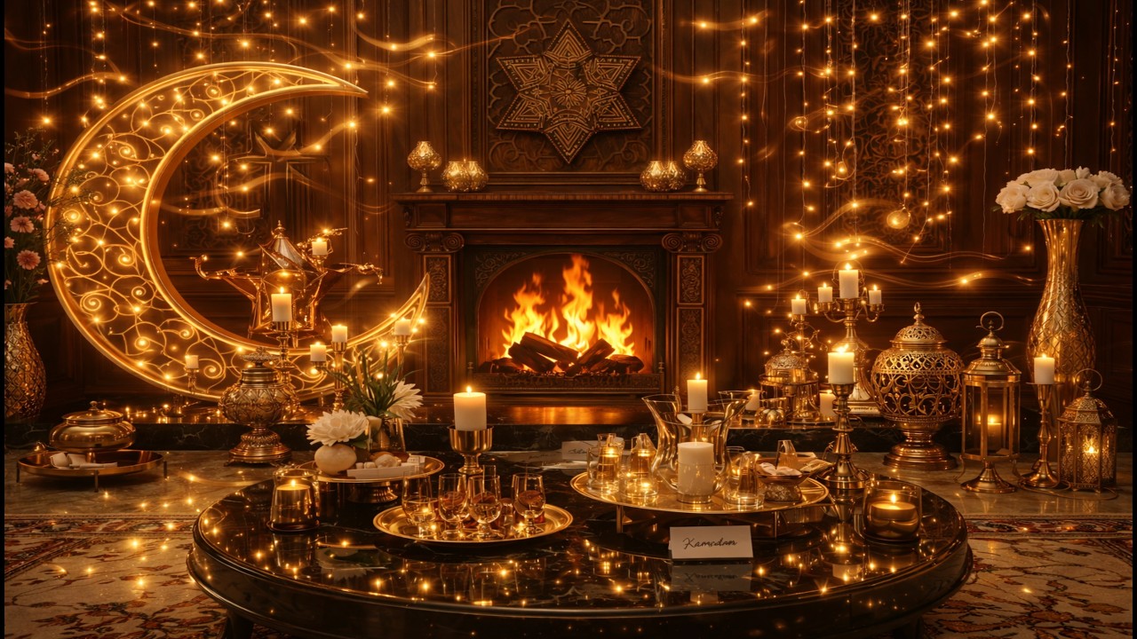 🌙 Ramadan Kareem ✨ 2.5 Hours Cozy Fireplace Ambience | أجواء رمضانية هادئة 🔥🕯️ Relax