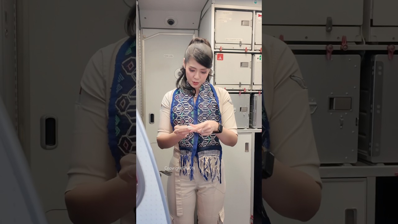 Бортпроводник Super Air Jet проверяет билеты пассажиров