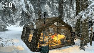 Notre camp de neige à -10 degrés avec tente gonflable avec poêle
