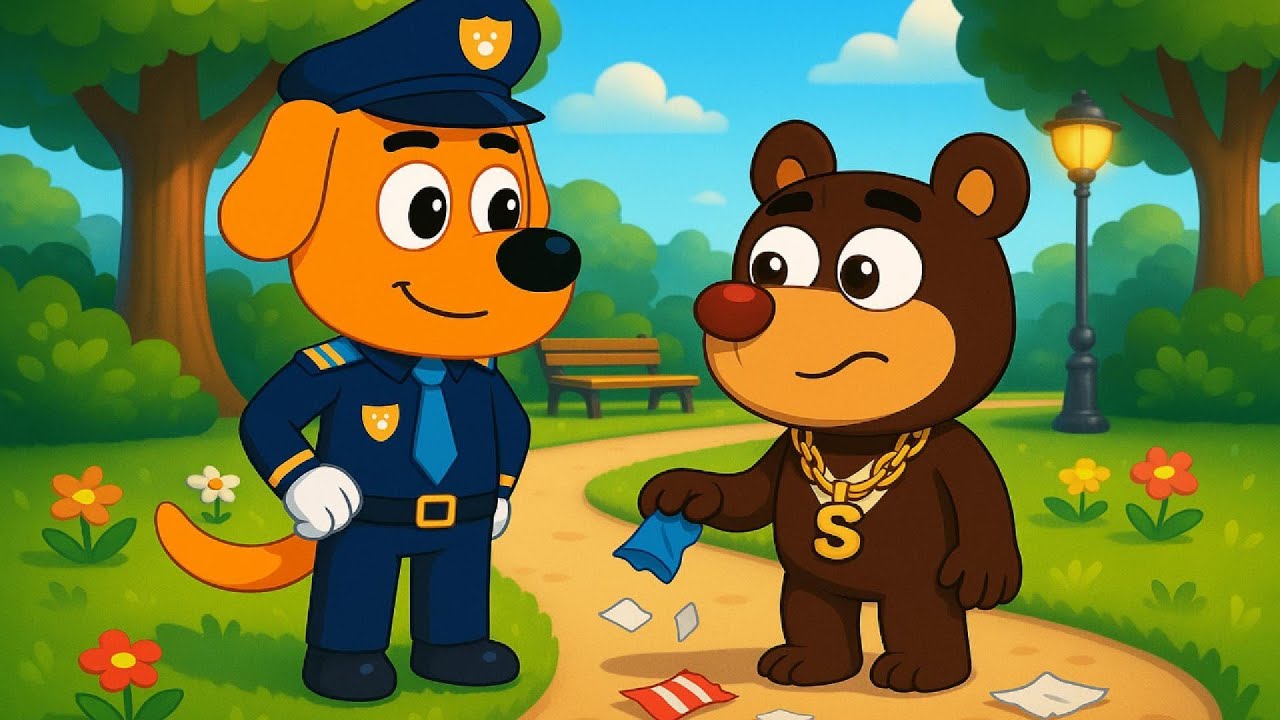 Bear Drops Trash in the Park! 🚯🐻 Police Labrador Helps Clean Up!  | Funny Police Labrador Animation