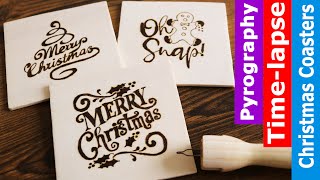 Christmas Coasters Diy | Pyrography Time-Lapse | How To Wood Burning For Beginners