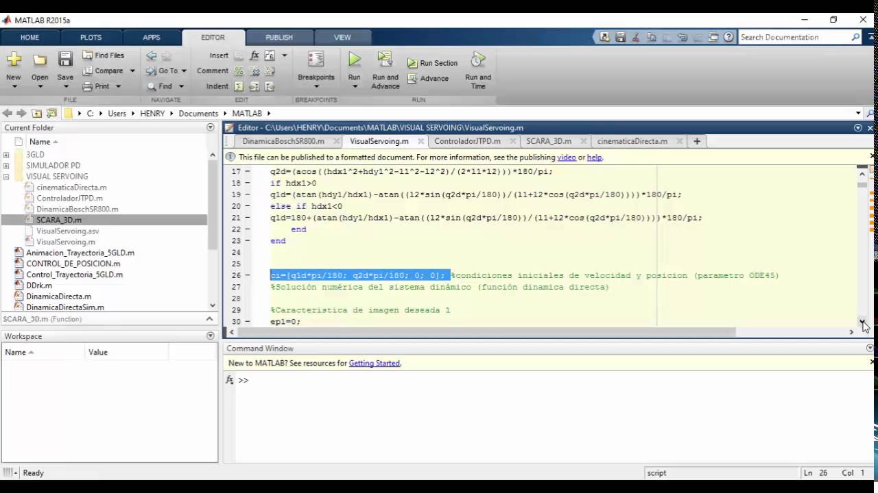 VISUAL SERVOING: MATLAB SIMULATION (CODE)/ CONTROL SERVOVISUAL - YouTube