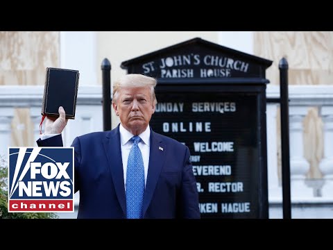 Trump walks to St. John's parish amid rioting near by