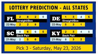 Lottery Predictions - May 23rd 2026 | Pick-3 ALL STATES Morning & Midday Lottery