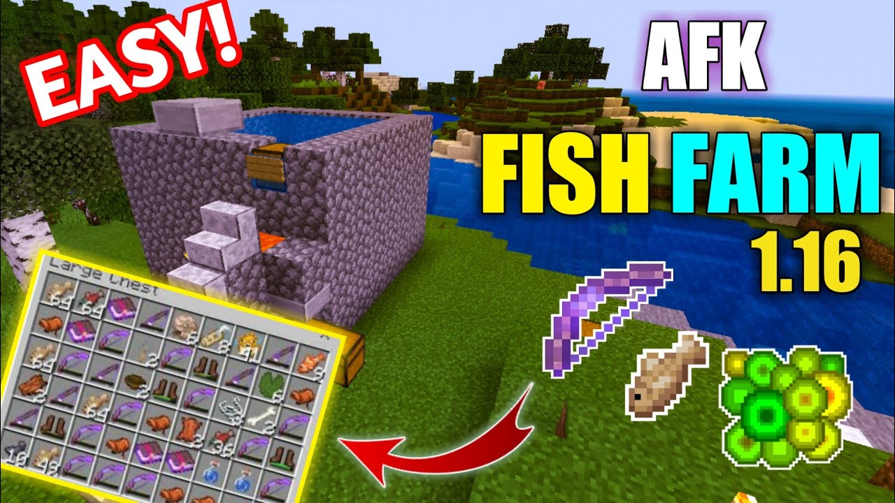 SIMPLE 1.16 AUTOMATIC FISH FARM TUTORIAL in Minecraft pe (Bedrock/Java