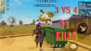 3 VS 4  GAMEPLAY  11 KILLS ! - Garena Free Fire.