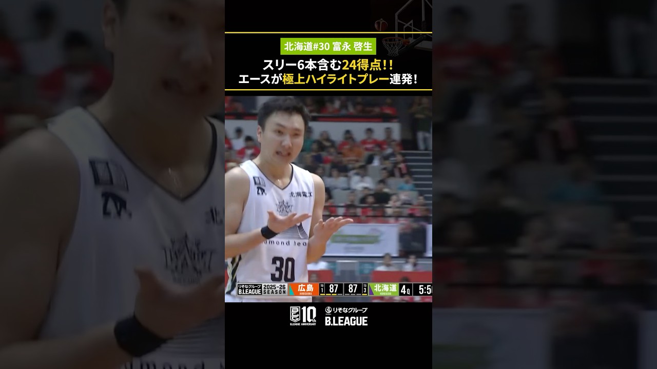 最大32点差をひっくり返し、逆転勝利へと導いた #富永啓生 の極上ハイ