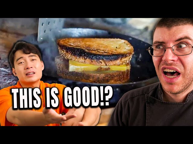 Pro Chef Reacts.. Uncle Roger..Gordon Ramsay Messed Up a Grilled Cheese? class=