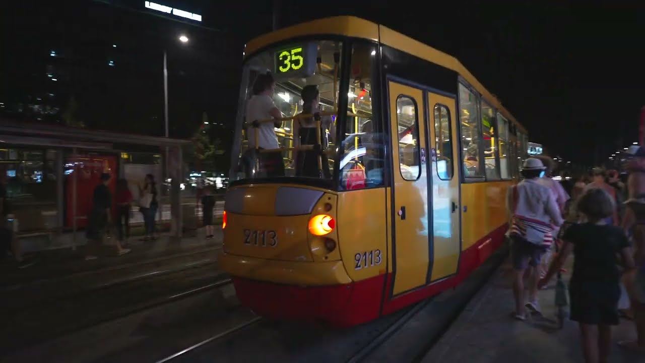 Poland, Warsaw, tram 35 night ride from Rondo "Radosława" to Sady Żoliborskie