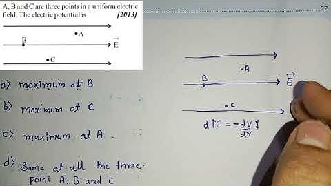 a b and c are three points in a uniform electric field the electric potential is. #neetpyq #neet