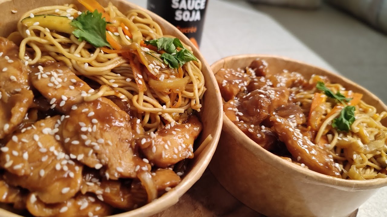 Poulet caramélisées et nouilles sautées 🍜 #nouilles #poulet 🐔 #cuisineasiatique 🥡 #pouletcaramel