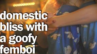 soft spoken | silly femboy BF wakes you with snacks bc they missed u 👉👈 | eating / mouth sounds