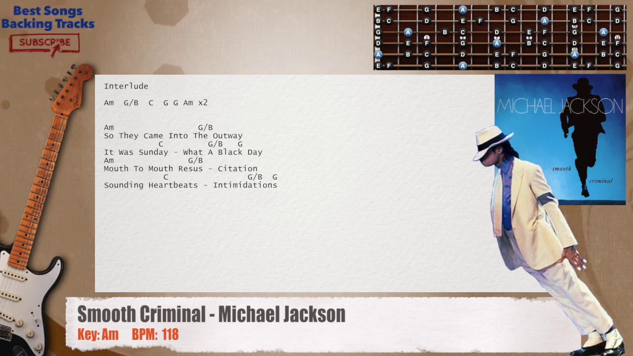 🎸 Smooth Criminal - Michael Jackson Guitar Backing Track with chords and lyrics