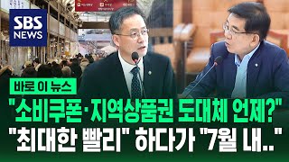 &quot;소비쿠폰·지역상품권 도대체 언제?&quot; 따져묻자 &quot;최대한 빨리&quot; 하다가 결국 &quot;7월 내…&quot; / SBS / 바로이뉴스