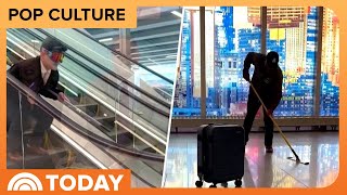 Airport Staff Goes for Gold With Luggage Curling, Escalator Skiing