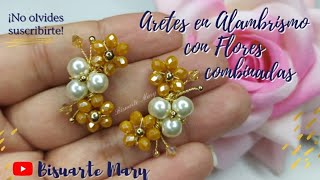 Aretes en Alambrismo con Flores combinadas 🌺🔼🟠