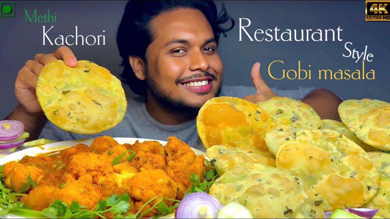 EATING LUCHI/PURI(METHI KACHORI)WITH GOBI MASALA(FULKOPI KOSHA)|SPICY SHOW|লুচি দিয়ে ফুলকপি কষা 😋|