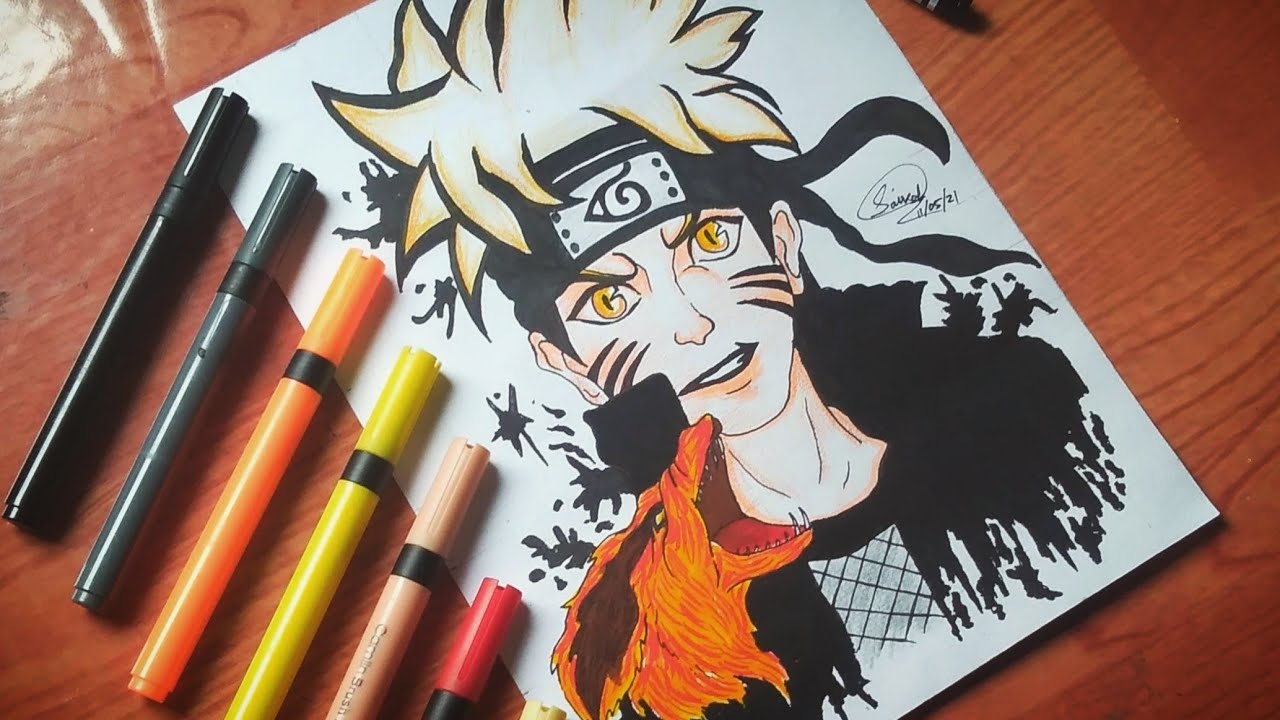 How to draw Naruto With Brush Pen ⚡️Anime⚡️ YouTube
