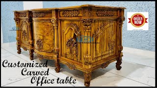 Custom Made Designer Wooden Carved Office Table | Teak Wood Furniture | Office Desk Design.