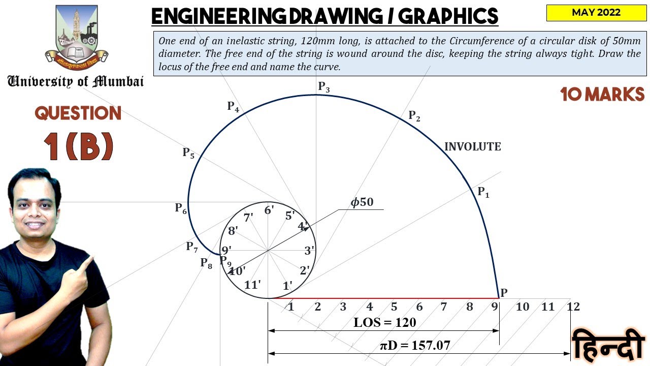 Engineering Graphics Involutes Mumbai University | May 2022 | Engineering Graphics | PYQ | Q1(b ...