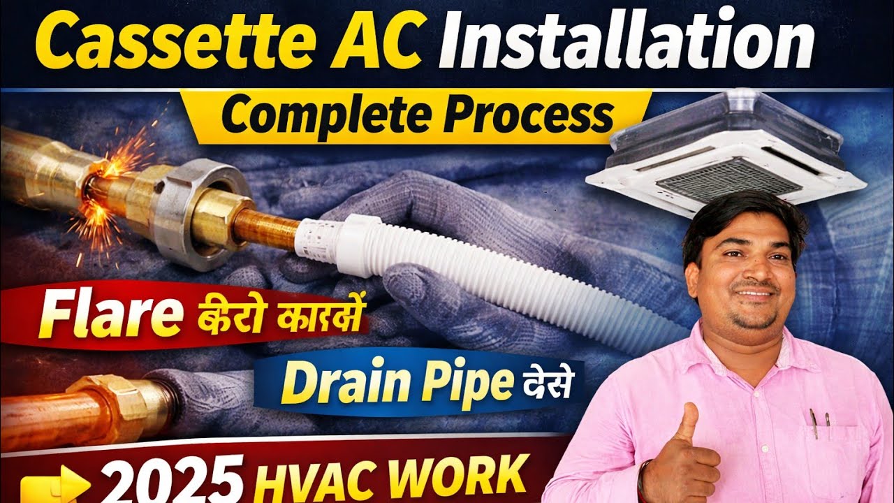 Cassette AC Installation Complete Process | Flare कैसे बनाएं, Drain Pipe कैसे जोड़े 👉2025 HVAC work 